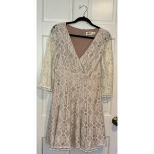 Eliza J Ivory Lace Illusion Fit & Flare Dress Size 6 Party Fun